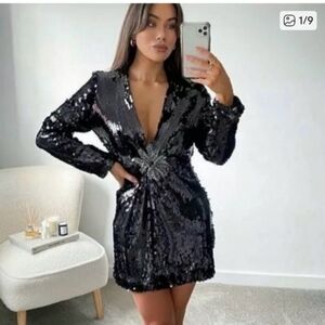 NWT ZARA LIMITED EDITION BLACK SEQUIN LONG SLEEVEE DRESS